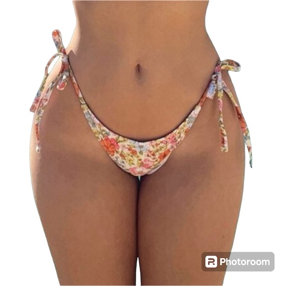 Other - NWOT Bright Multicolored Floral Side Tie Bikini Swim Bottoms